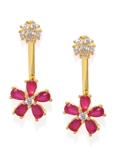 

Amavi Gold-Toned & Red Floral Drop Earrings