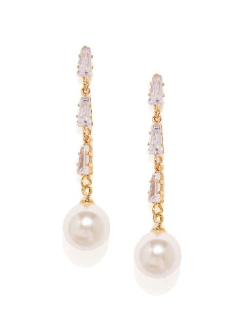 

Amavi Gold-Toned & White Contemporary Drop Earrings