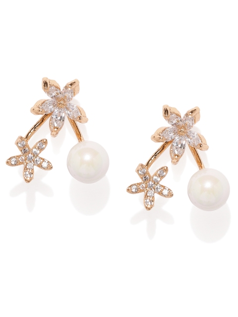 

Amavi Rose Gold & White CZ Studded Floral Studs