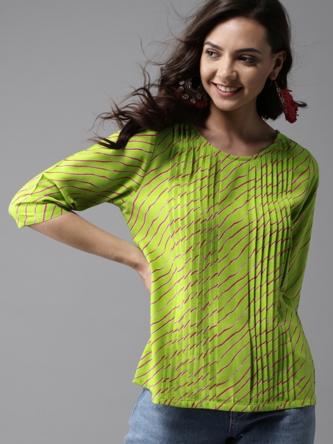 

HERE&NOW Women Green & Pink Printed Top