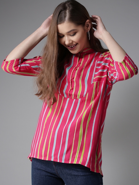 

HERE&NOW Women Magenta & Blue Striped Top