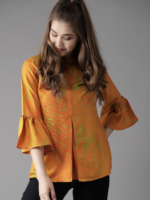 

HERE&NOW Women Orange Printed A-Line Top