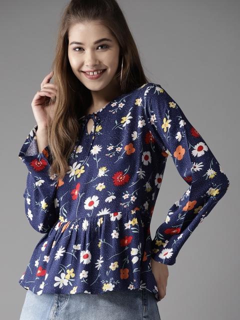 

HERE&NOW Women Navy Blue & White Printed Top
