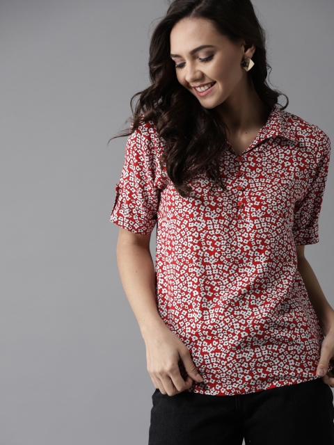 

HERE&NOW Women Red & White Printed Top