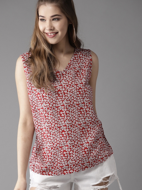 

HERE&NOW Women Red & White Floral Print Top