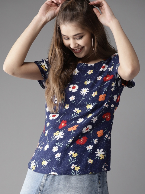 

HERE&NOW Women Navy Blue & White Printed Top
