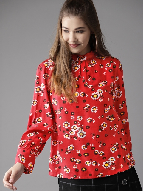 

HERE&NOW Women Red & White Printed Top