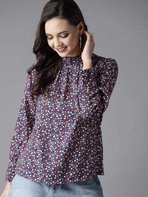 

HERE&NOW Women Navy Blue Printed Top