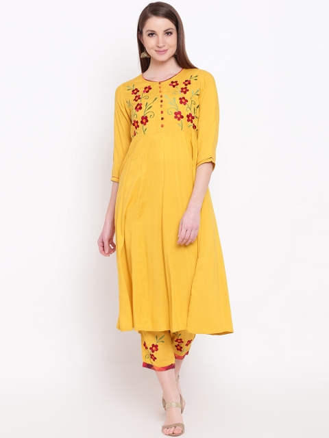 

Shakumbhari Women Yellow Embroidered Kurta with Trousers