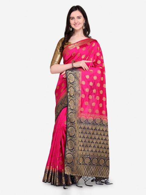 

Rajnandini Pink & Golden Woven Design Kanjeevaram Saree