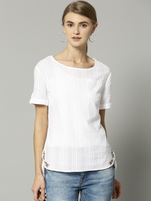 

Marks & Spencer Women White Self-Striped Top