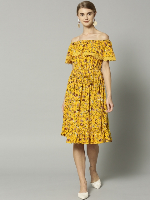 

Marks & Spencer Women Yellow Printed Fit and Flare Dress