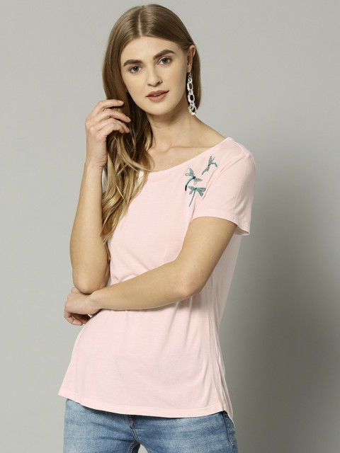 

Marks & Spencer Women Pink Solid Round Neck T-shirt