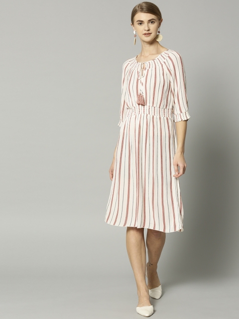 

Marks & Spencer Women Off-White & Red Striped A-Line Dress