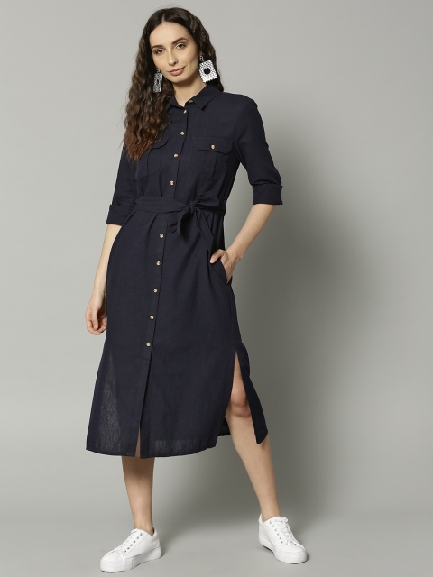 

Marks & Spencer Women Navy Blue Solid Shirt Dress