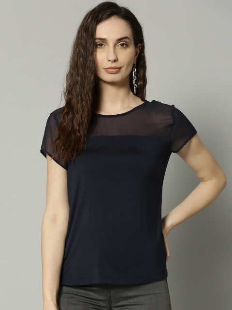 

Marks & Spencer Women Navy Blue Semi Sheer Solid Top