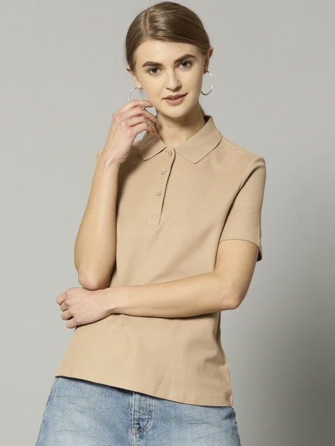 

Marks & Spencer Women Beige Solid Polo Collar T-shirt
