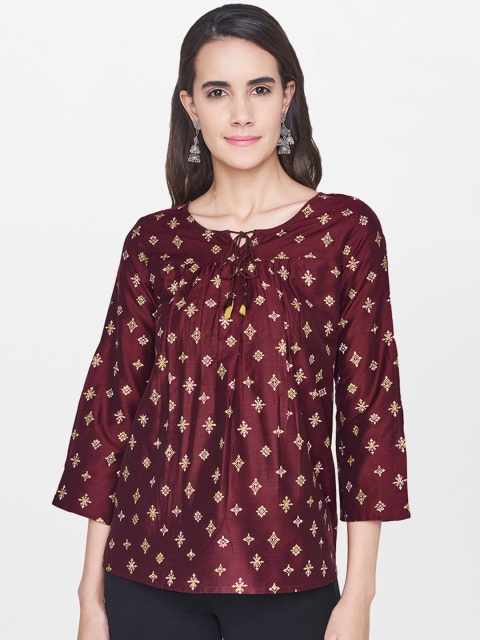 

Global Desi Women Maroon Printed Top