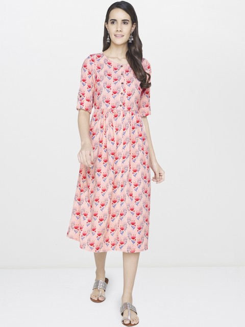 

Global Desi Women Pink Printed A-Line Midi Dress