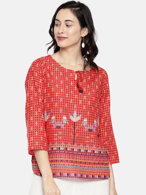 

Global Desi Women Red & White Checked Top