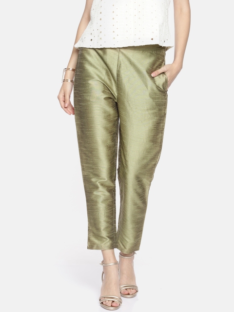 

Global Desi Women Gold-Toned Regular Fit Solid Cigarette Trousers