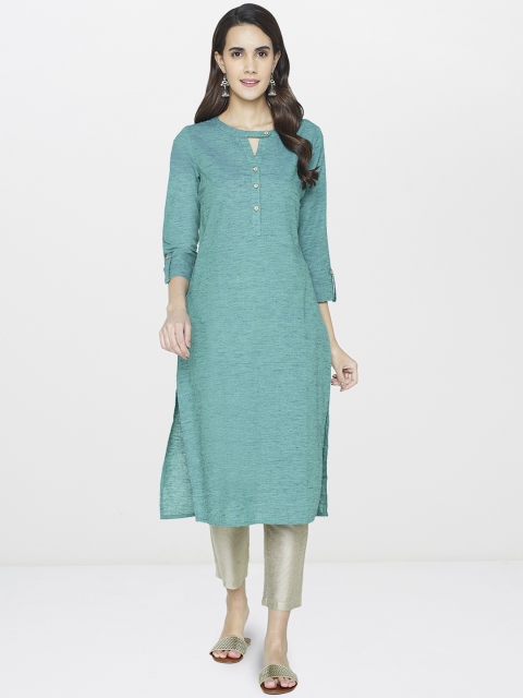 

Global Desi Women Green Solid Straight Kurta