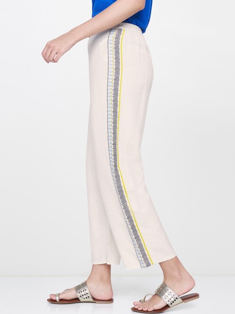 

Global Desi Women Off-White Regular Fit Solid Trousers