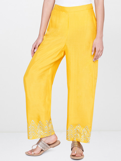 

Global Desi Women Yellow Regular Fit Solid Regular Trousers