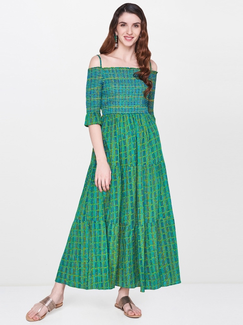 

Global Desi Women Blue & Green Printed Maxi Dress