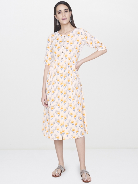 

Global Desi Women Off-White Printed A-Line Ethnic Dress
