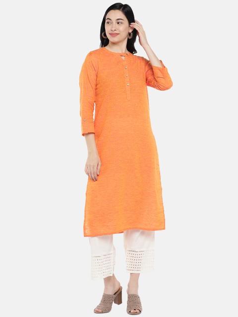 

Global Desi Women Orange Woven Design Straight Kurta