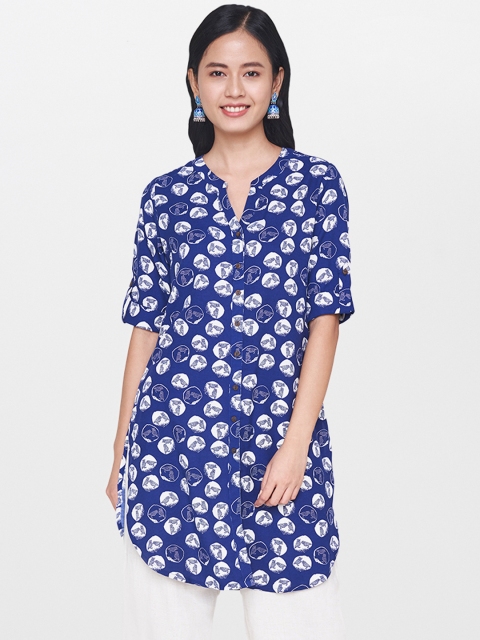 

Global Desi Blue & White Quirky Print Kurta