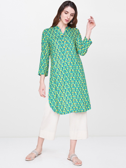 

Global Desi Women Sea Green Printed Straight Kurta