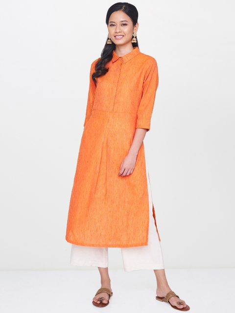 

Global Desi Women Orange Solid Straight Kurta