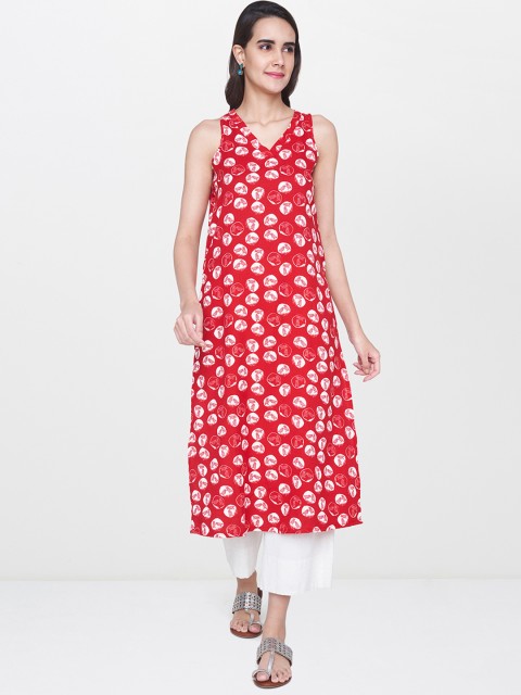 

Global Desi Women Red & White Quirky Print Straight Kurta