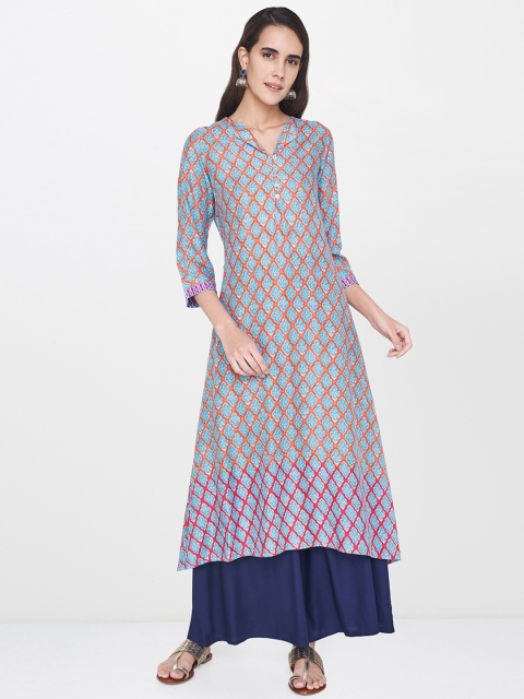 

Global Desi Women Blue & Red Printed Straight Kurta