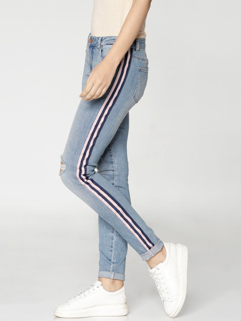 

ONLY Women Blue Carmen Skinny Fit Low-Rise Mildly Distressed Stretchable Jeans
