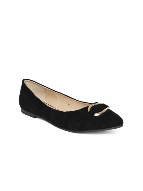 

CERIZ Women Black Solid Suede Ballerinas