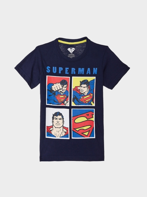 

Kids Ville Boys White Superman Printed Round Neck T-shirt, Navy blue