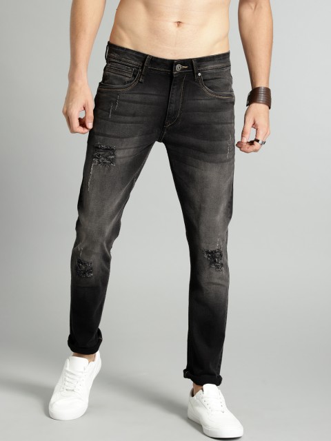 

Roadster Men Black Premium Distressed Skinny Fit Mid-Rise Stretchable Jeans