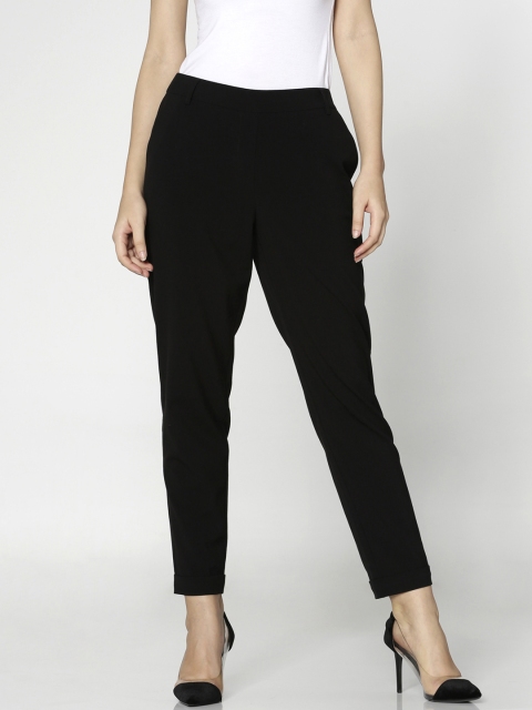 

ONLY Women Black Slim Fit Solid Cropped Regular Trousers