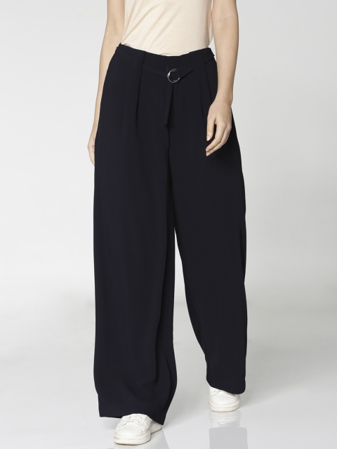 

ONLY Women Navy Blue Flared Solid Parallel Trousers