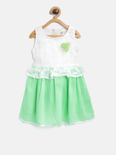 

612 league Girls White & Green Lace Fit & Flare Dress