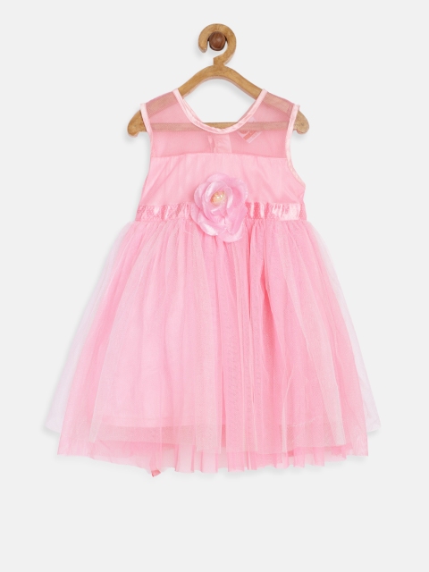 

612 league Girls Pink Solid Fit and Flare Dress