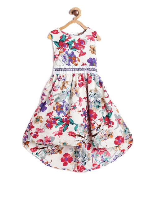 

612 league Girls Off-White & Red Printed A-Line Dress
