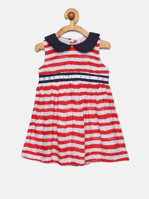 

612 league Girls Red Striped Fir & Flare Dress