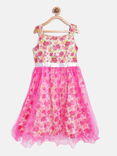 

612 league Girls Pink Printed Fit and Flare Dress