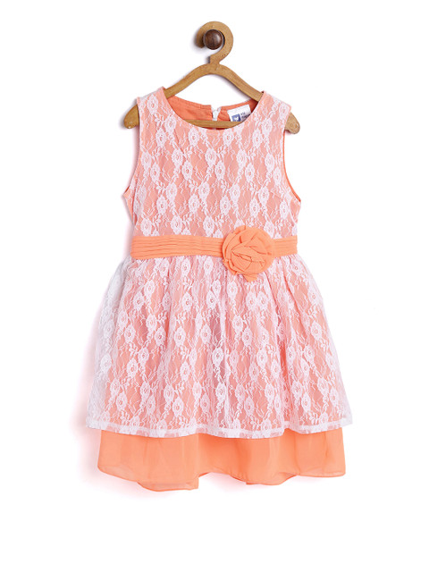 

612 league Girls Orange & White Lace Fit & Flare Dress