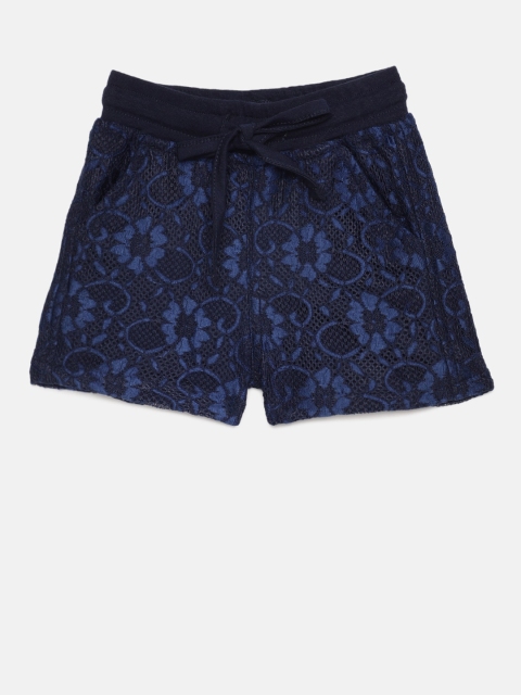 

612 league Girls Navy Blue Self Design Regular Fit Shorts