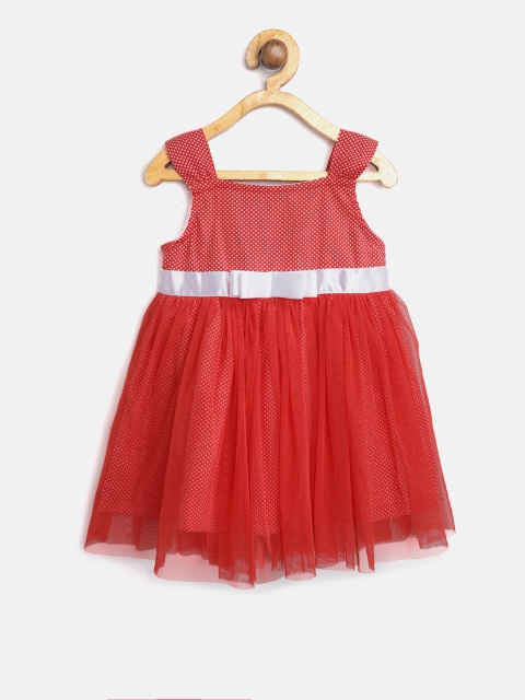 

612 league Girls Red Printed Fit and Flare Dress